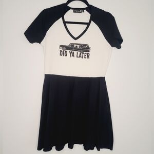 Sourpuss Dig Ya Later Raglan Skater Dress Size L NWOT